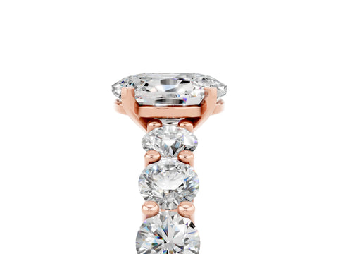 Rose gold Oval Cut Moissanite Prong Setting with Side Stones on a Pave Band_5