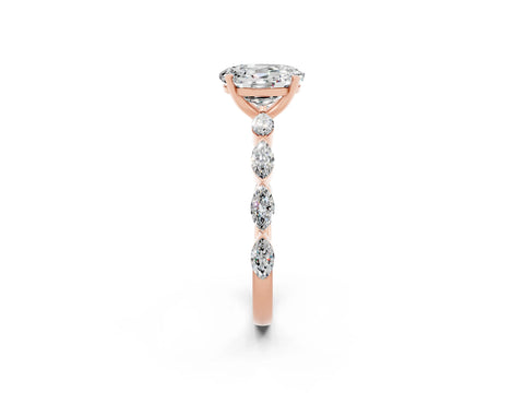 Rose gold Oval Cut Moissanite Ring with Marquise Side Stones and Prong Setting_2