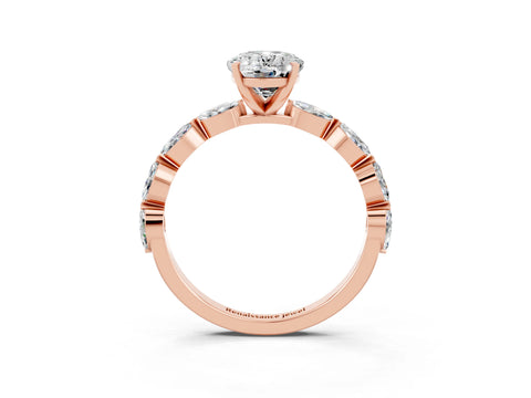 Rose gold Oval Cut Moissanite Ring with Marquise Side Stones and Prong Setting_3