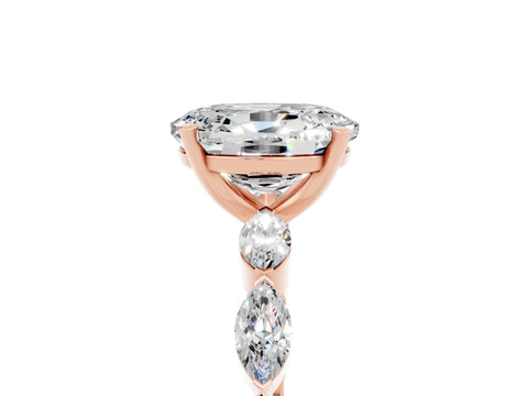 Rose gold Oval Cut Moissanite Ring with Marquise Side Stones and Prong Setting_5