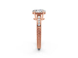 Rose gold Oval Cut Moissanite Ring with Milgrain Pavé Band and Four-Prong Setting_14