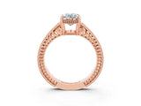 Rose gold Oval Cut Moissanite Ring with Milgrain Pavé Band and Four-Prong Setting_15