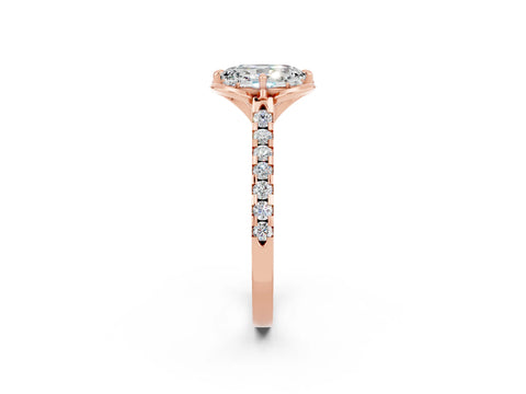 Rose gold Oval Cut Moissanite Ring with Pavé Band and Floral Prong Setting_2