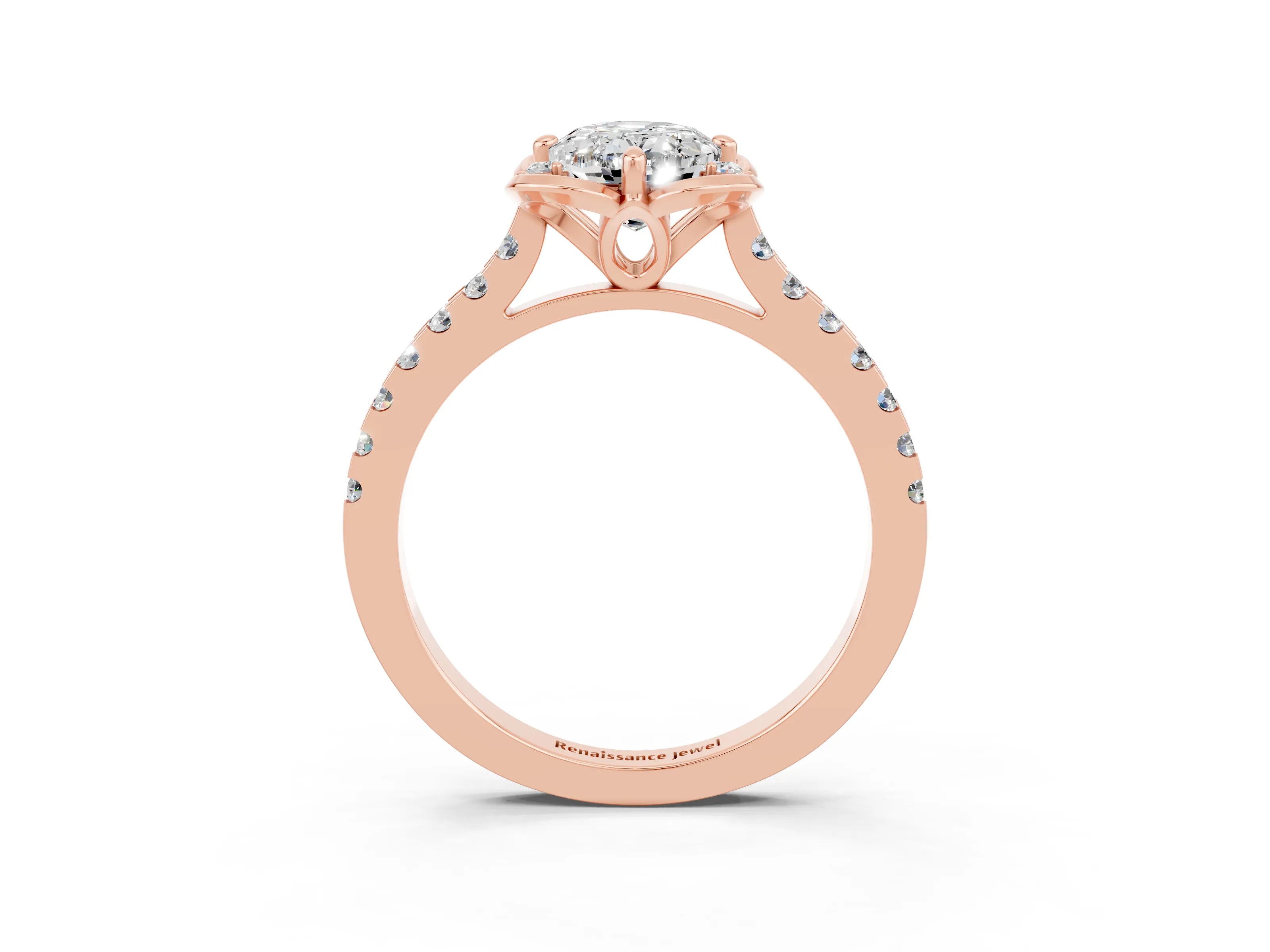 Rose gold Oval Cut Moissanite Ring with Pavé Band and Floral Prong Setting_3