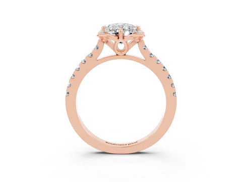 Rose gold Oval Cut Moissanite Ring with Pavé Band and Floral Prong Setting_3
