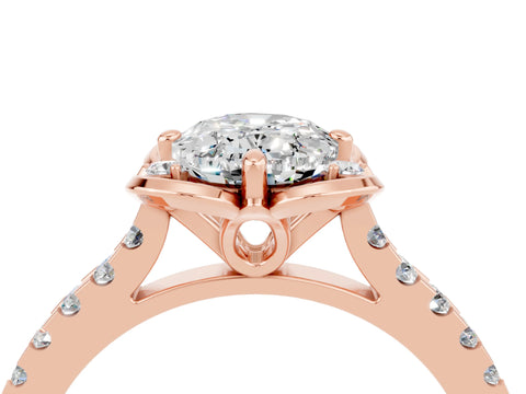 Rose gold Oval Cut Moissanite Ring with Pavé Band and Floral Prong Setting_4