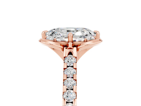 Rose gold Oval Cut Moissanite Ring with Pavé Band and Floral Prong Setting_5