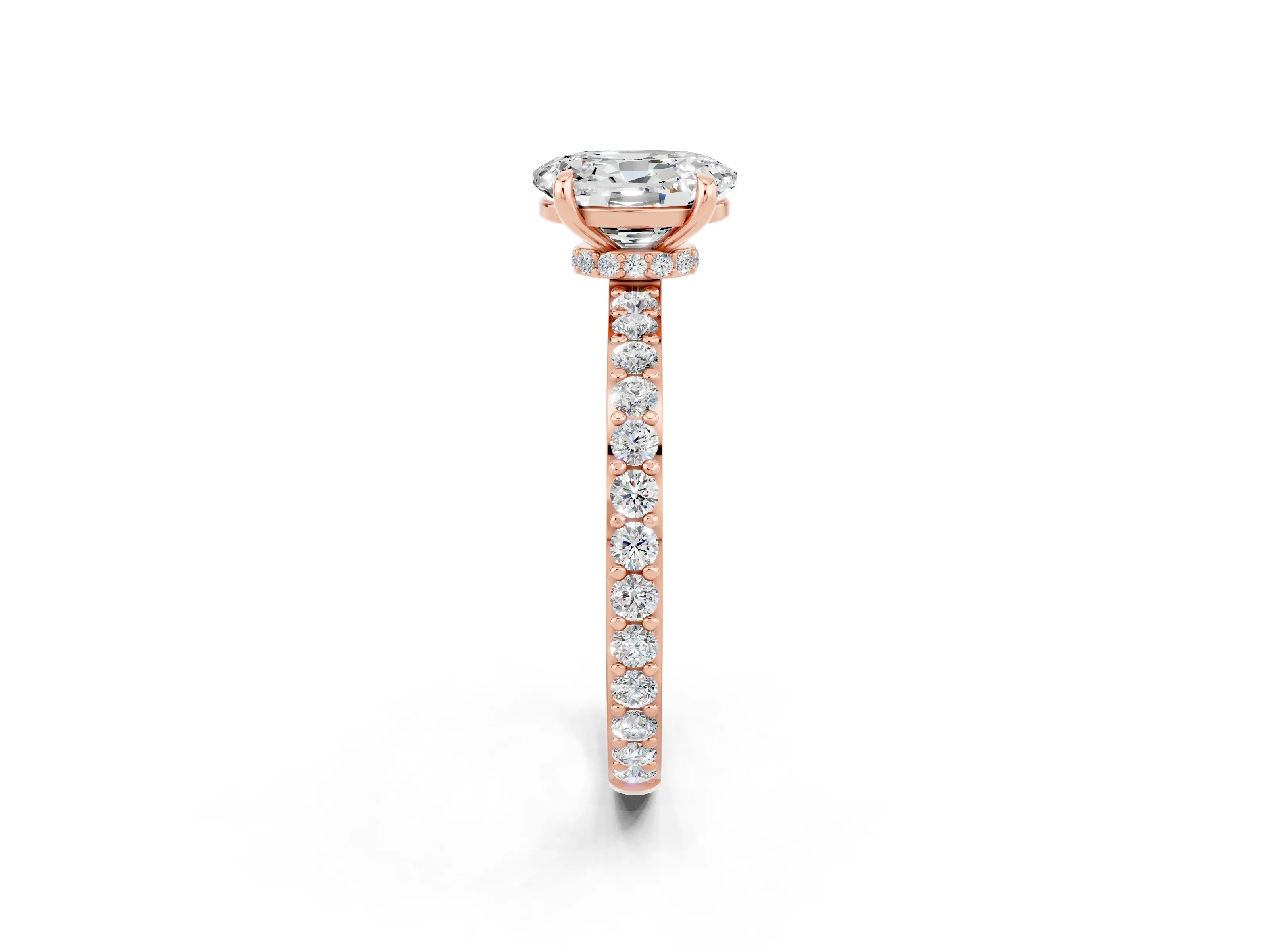 Rose gold Oval Cut Moissanite Ring with Pavé Band and Four-Prong Setting_2