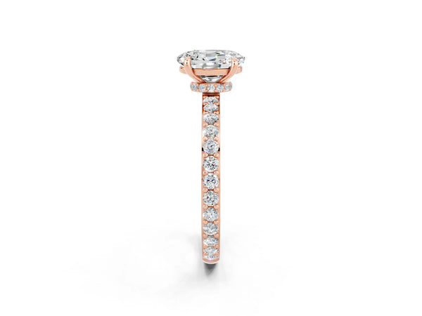 Rose gold Oval Cut Moissanite Pavé Engagement Ring with Round  Accents and Prong Setting