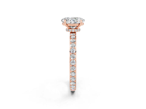 Rose gold Oval Cut Moissanite Ring with Pavé Band and Four-Prong Setting_2