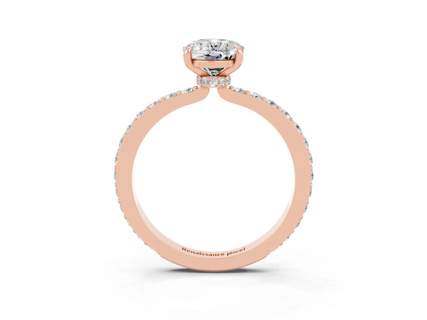 Rose gold Oval Cut Moissanite Pavé Engagement Ring with Round  Accents and Prong Setting