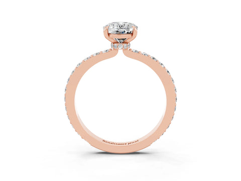 Rose gold Oval Cut Moissanite Ring with Pavé Band and Four-Prong Setting_3