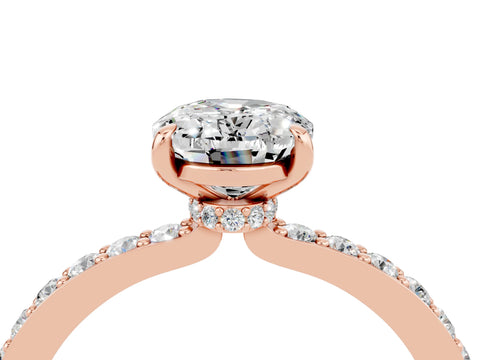 Rose gold Oval Cut Moissanite Ring with Pavé Band and Four-Prong Setting_4