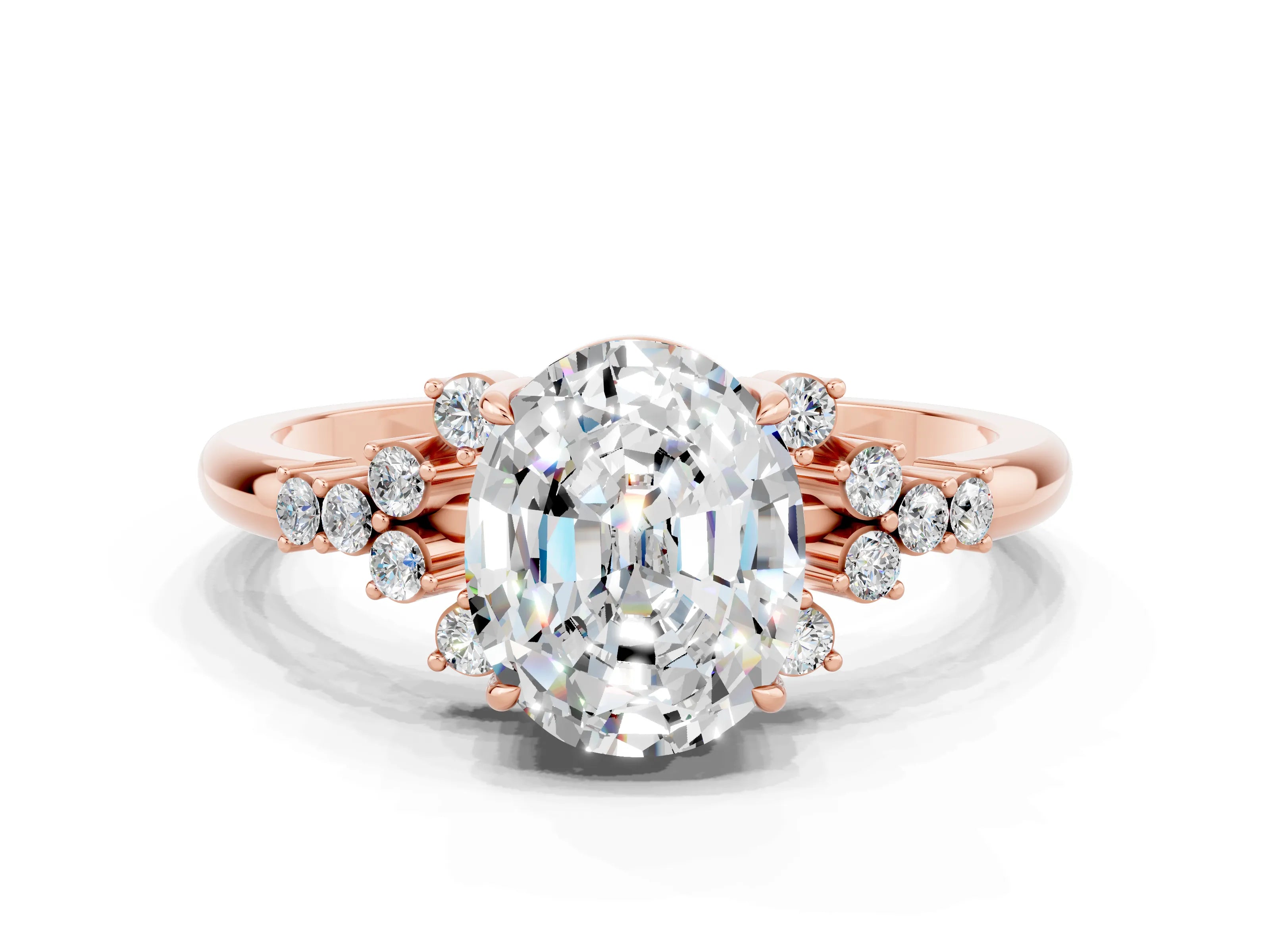 Rose gold Oval Cut Moissanite Ring with Side Stones and Four-Prong Setting_72