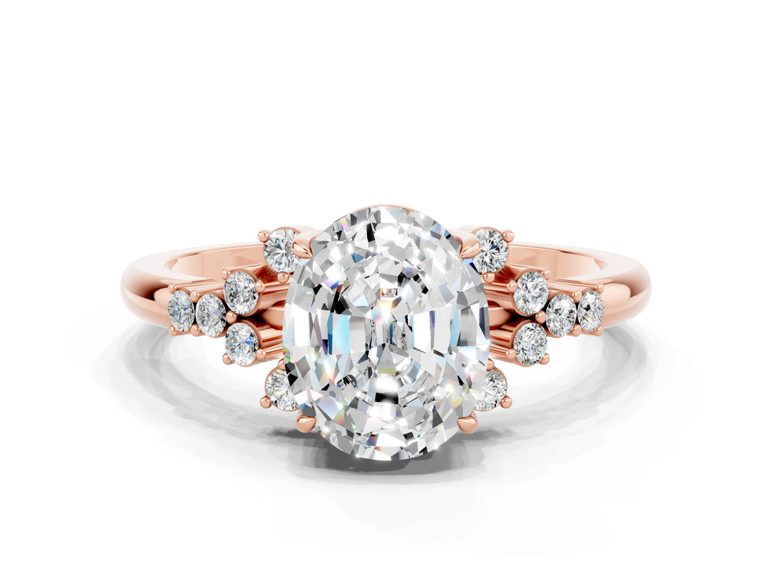 Rose gold Oval Cut Moissanite Ring with Side Stones and Four-Prong Setting_72
