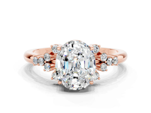 Rose gold Oval Cut Moissanite Ring with Side Stones and Four-Prong Setting_72
