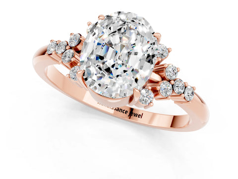 Rose gold Oval Cut Moissanite Ring with Side Stones and Four-Prong Setting_73