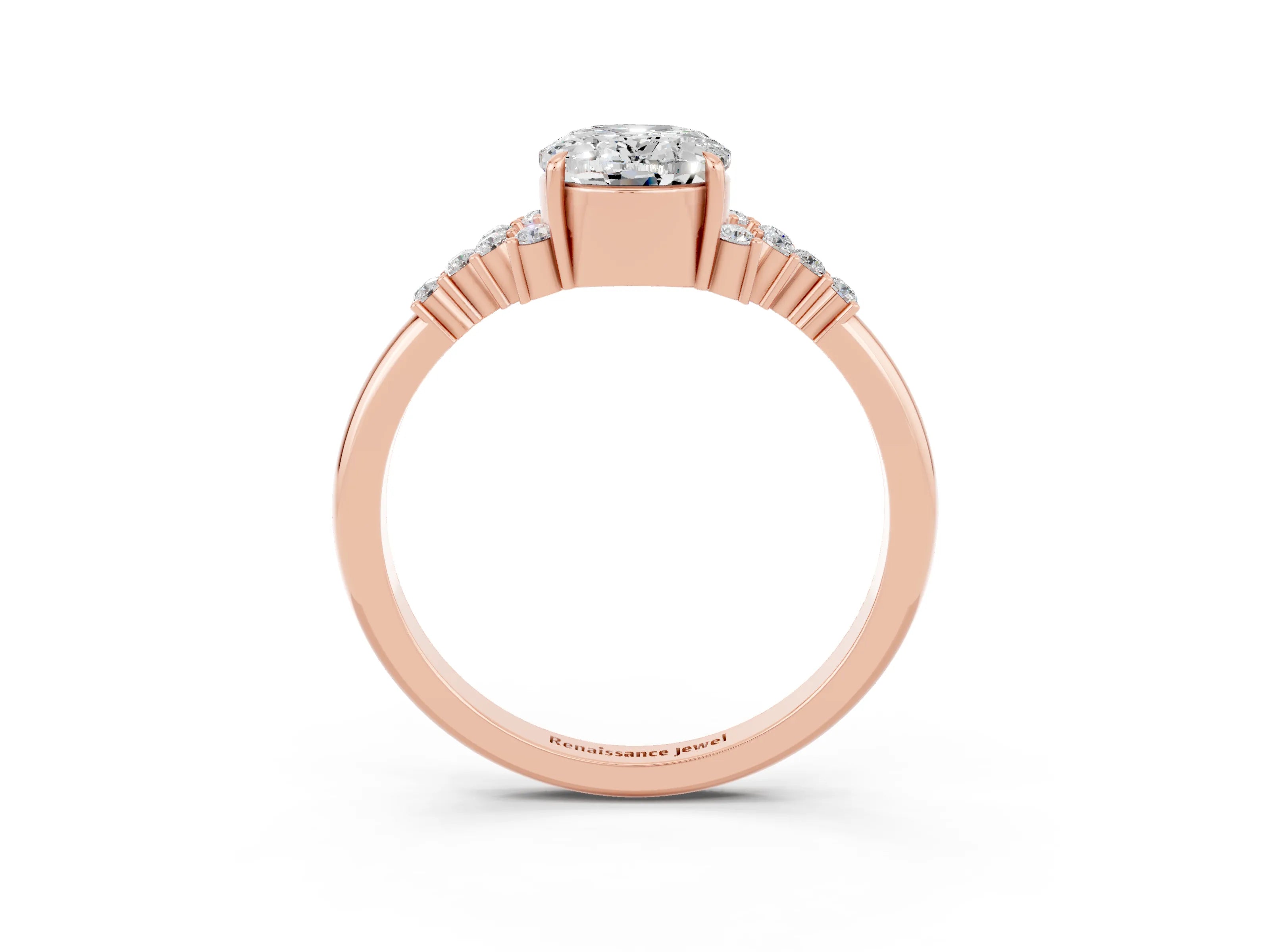 Rose gold Oval Cut Moissanite Ring with Side Stones and Four-Prong Setting_75