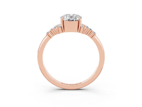 Rose gold Oval Cut Moissanite Ring with Side Stones and Four-Prong Setting_75