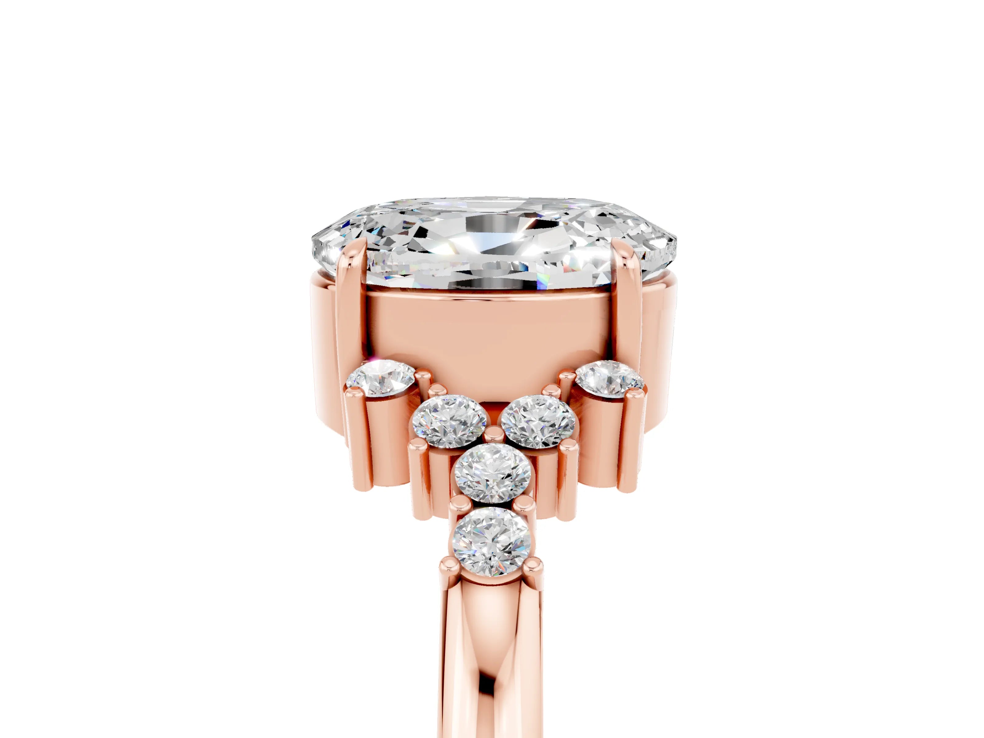 Rose gold Oval Cut Moissanite Ring with Side Stones and Four-Prong Setting_77