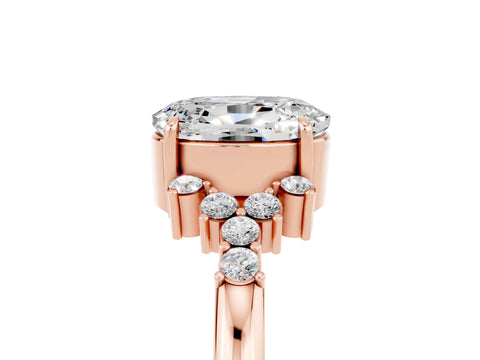 Rose gold Oval Cut Moissanite Ring with Side Stones and Four-Prong Setting_77