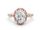 Rose gold Oval Cut Moissanite Scalloped Halo Engagement Ring with Round Shared Prong Band_12