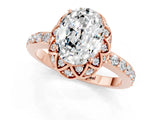 Rose gold Oval Cut Moissanite Scalloped Halo Engagement Ring with Round Shared Prong Band_13