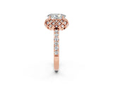 Rose gold Oval Cut Moissanite Scalloped Halo Engagement Ring with Round Shared Prong Band_14
