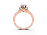 Rose gold Oval Cut Moissanite Scalloped Halo Engagement Ring with Round Shared Prong Band_15
