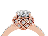 Rose gold Oval Cut Moissanite Scalloped Halo Engagement Ring with Round Shared Prong Band_16