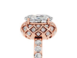 Rose gold Oval Cut Moissanite Scalloped Halo Engagement Ring with Round Shared Prong Band_17