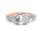 Rose gold Oval Cut Moissanite Scattered Round Accent Ring with Prong Setting_12