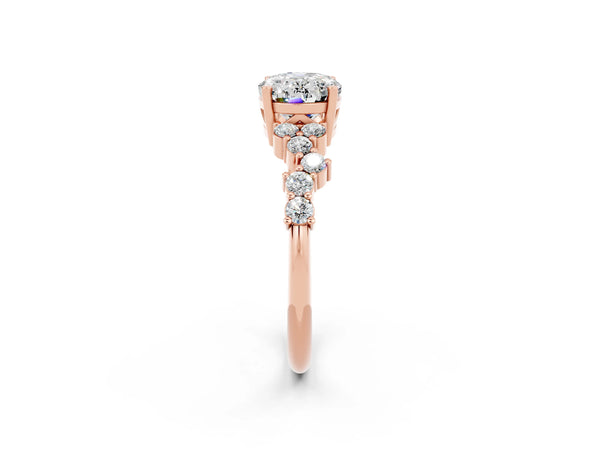 Rose gold Oval Cut Moissanite Scattered Round Accent Ring with Prong Setting