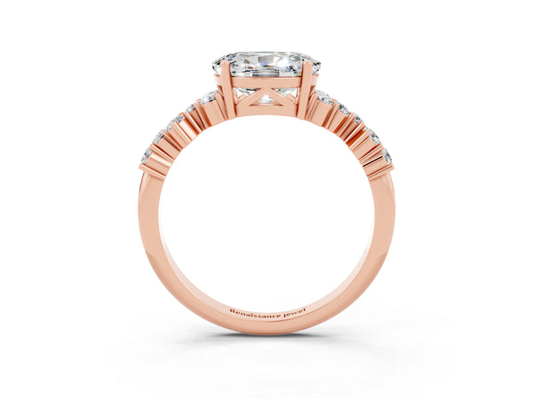 Rose gold Oval Cut Moissanite Scattered Round Accent Ring with Prong Setting