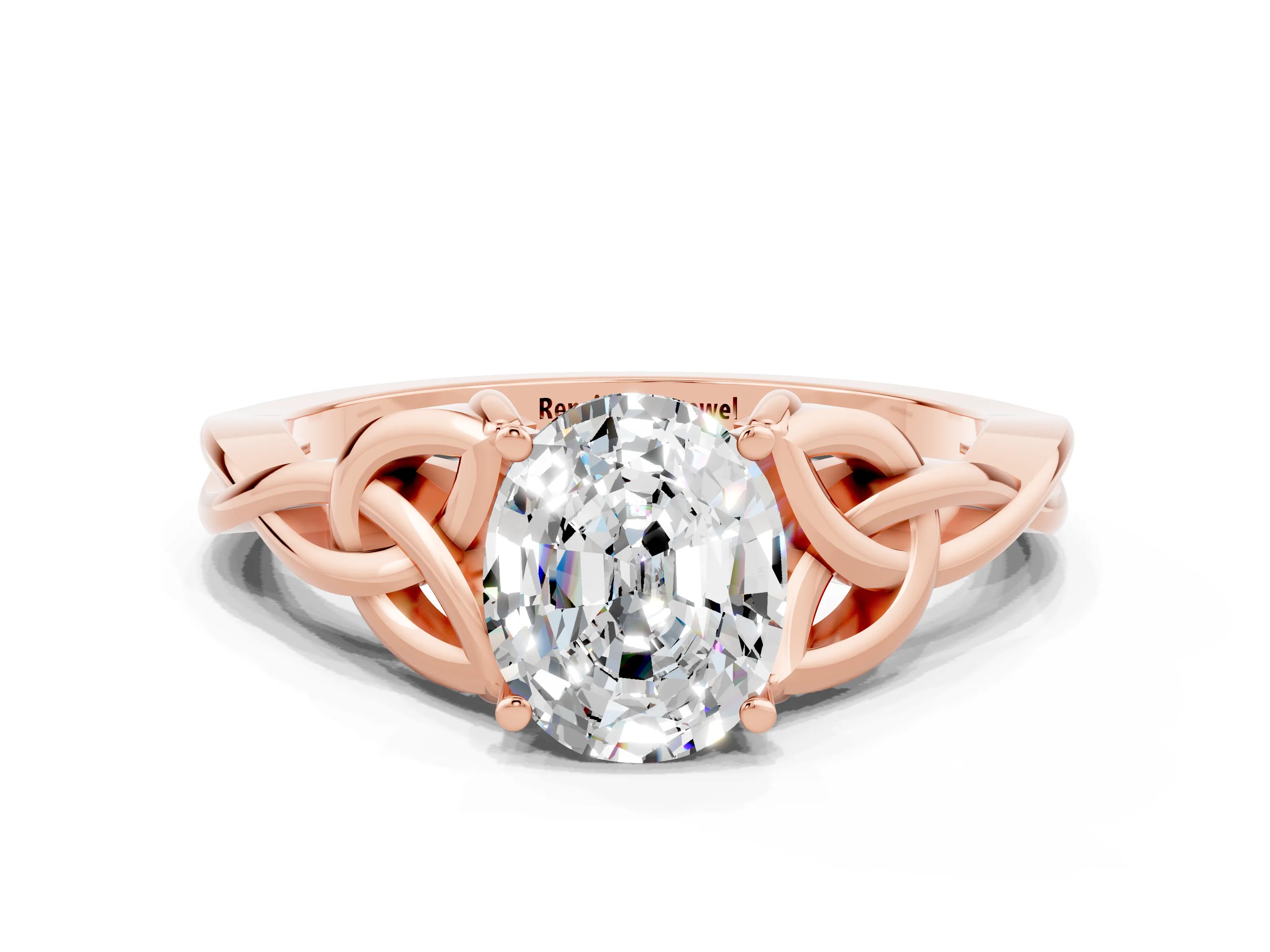 Rose gold Oval Cut Moissanite Solitaire Celtic Knot Ring with Four-Prong Setting_12