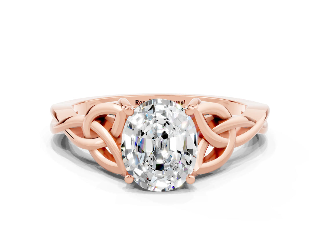 Rose gold Oval Cut Moissanite Solitaire Celtic Knot Ring with Four-Prong Setting_12