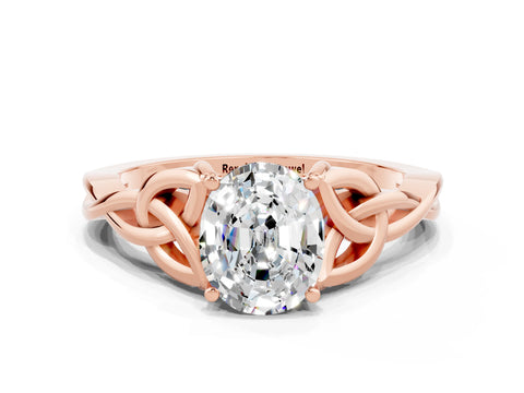 Rose gold Oval Cut Moissanite Solitaire Celtic Knot Ring with Four-Prong Setting_12
