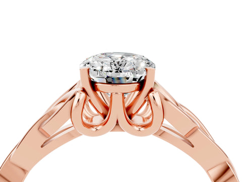 Rose gold Oval Cut Moissanite Solitaire Celtic Knot Ring with Four-Prong Setting_16