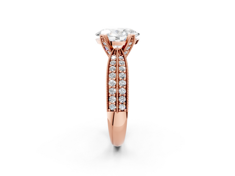 Rose gold Oval Cut Moissanite   Solitaire Diamond Ring with Milgrain Pavé Band and Four-Prong Setting_36