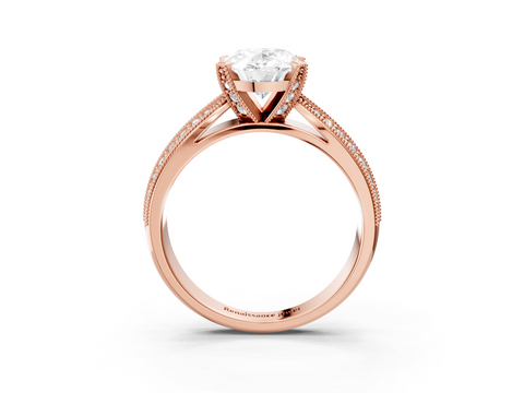 Rose gold Oval Cut Moissanite   Solitaire Diamond Ring with Milgrain Pavé Band and Four-Prong Setting_37