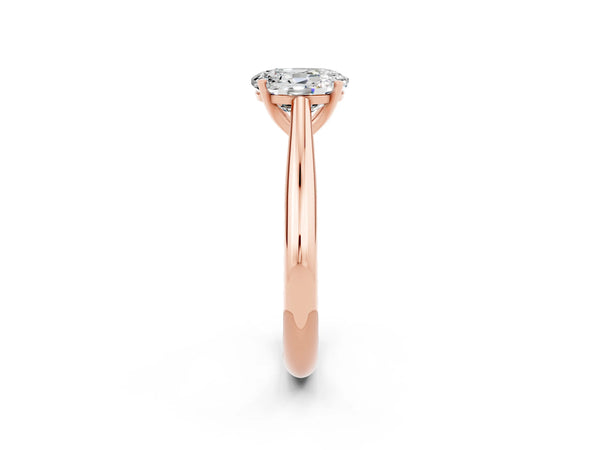 Rose gold Oval Cut Moissanite Solitaire Engagement Ring with Cathedral Setting and Four-Prong Mount