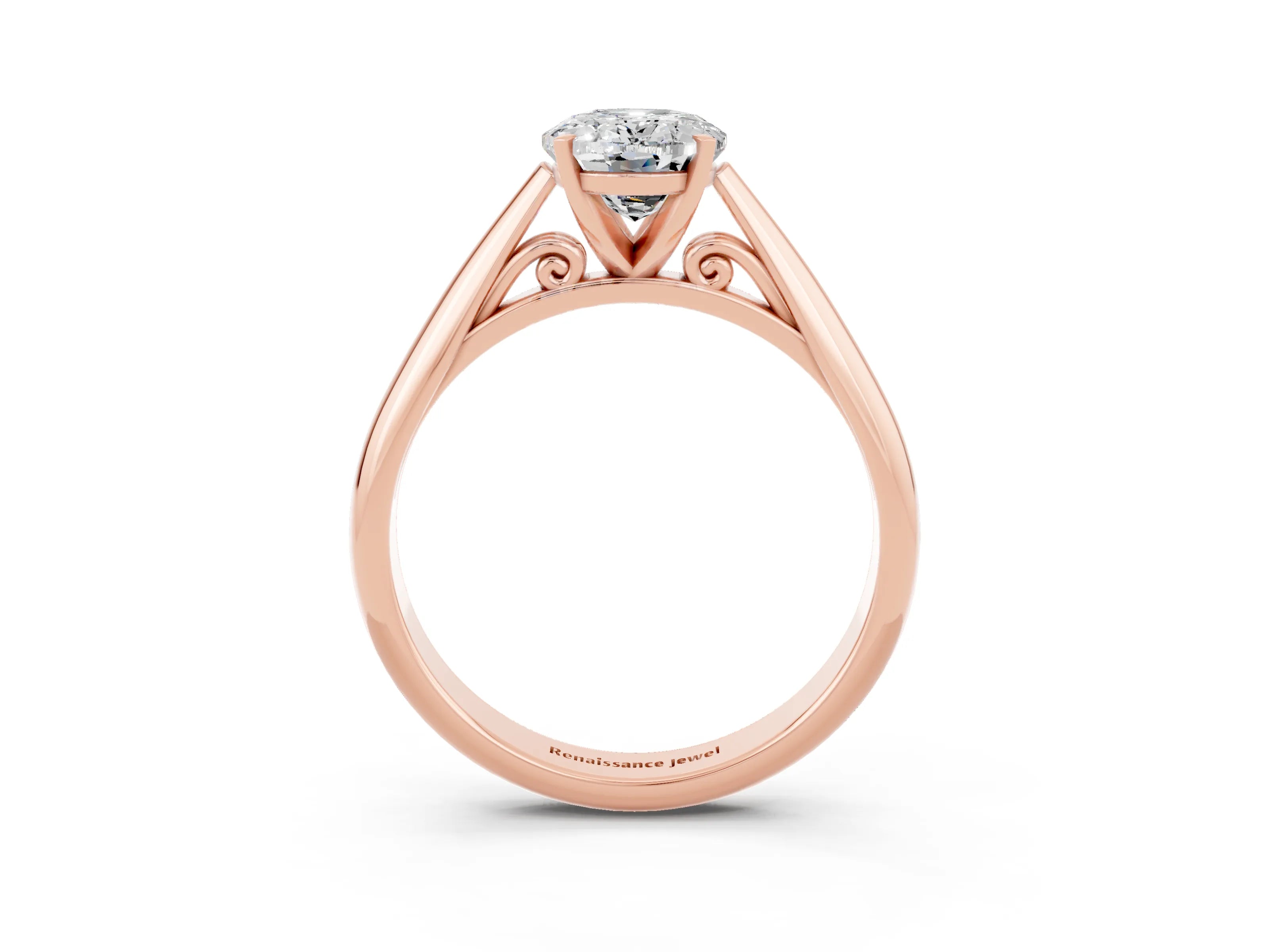 Rose gold Oval Cut Moissanite Solitaire Engagement Ring with Cathedral Setting and Four-Prong Mount_15