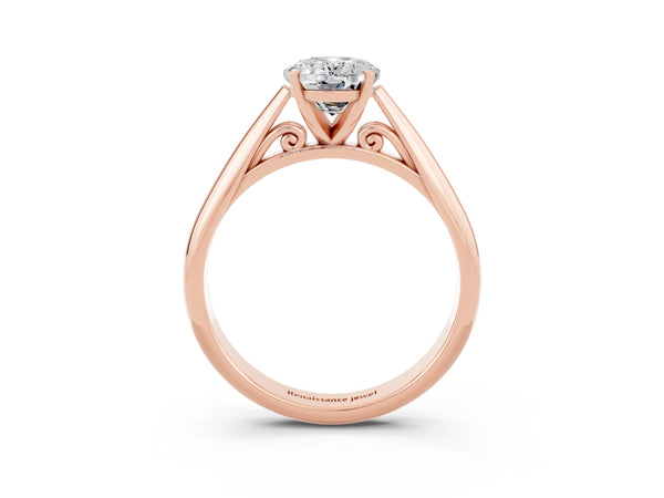 Rose gold Oval Cut Moissanite Solitaire Engagement Ring with Cathedral Setting and Four-Prong Mount