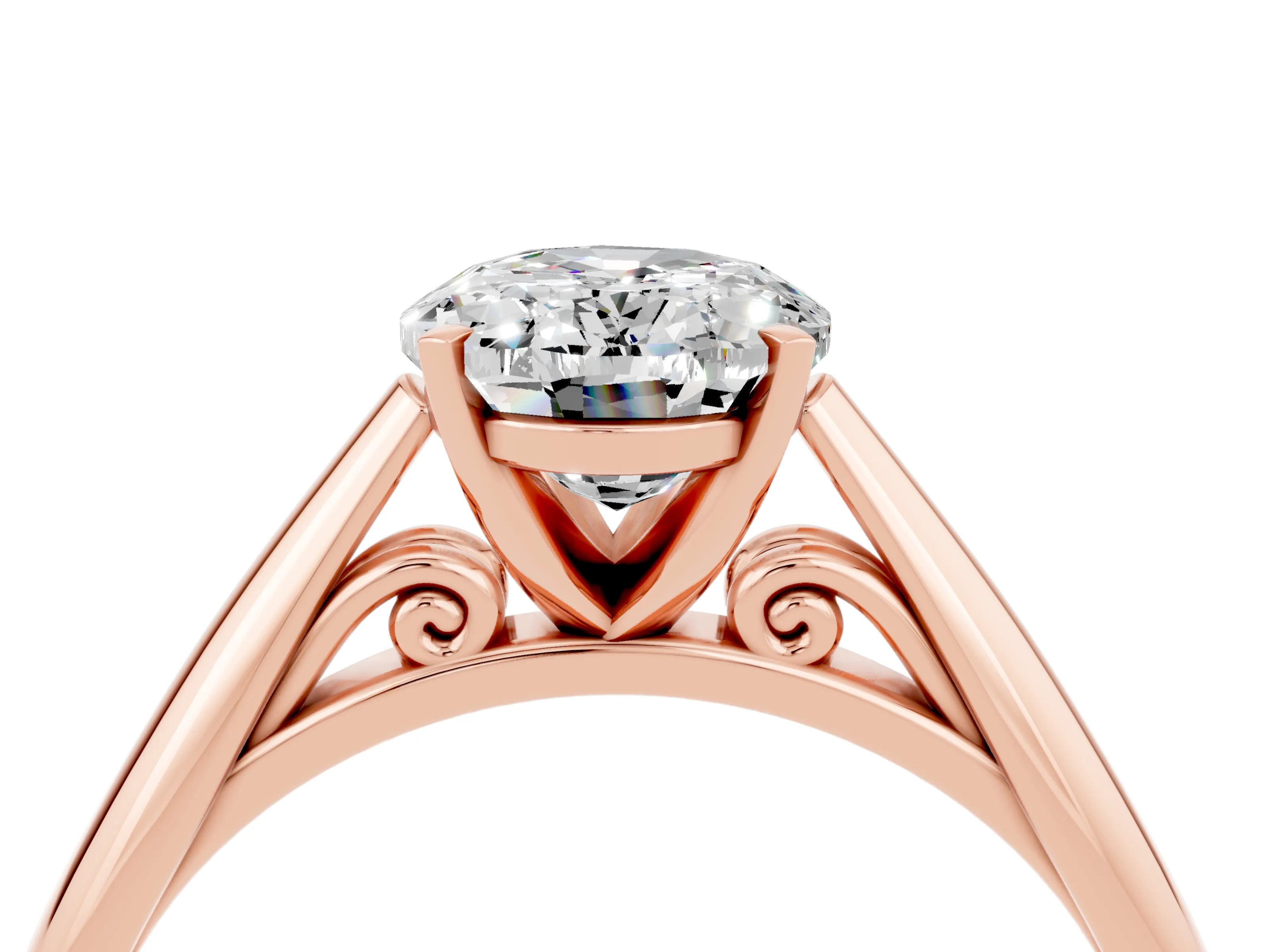 Rose gold Oval Cut Moissanite Solitaire Engagement Ring with Cathedral Setting and Four-Prong Mount_16