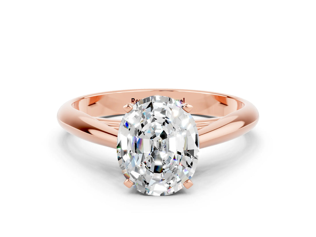 Rose gold Oval Cut Moissanite Solitaire Engagement Ring with Cathedral Setting and Four-Prong Mount_66