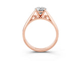 Rose gold Oval Cut Moissanite Solitaire Engagement Ring with Cathedral Setting and Four-Prong Mount_69