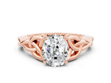 Rose gold Oval Cut Moissanite Solitaire Engagement Ring with Celtic Knot Band and Four-Prong Setting