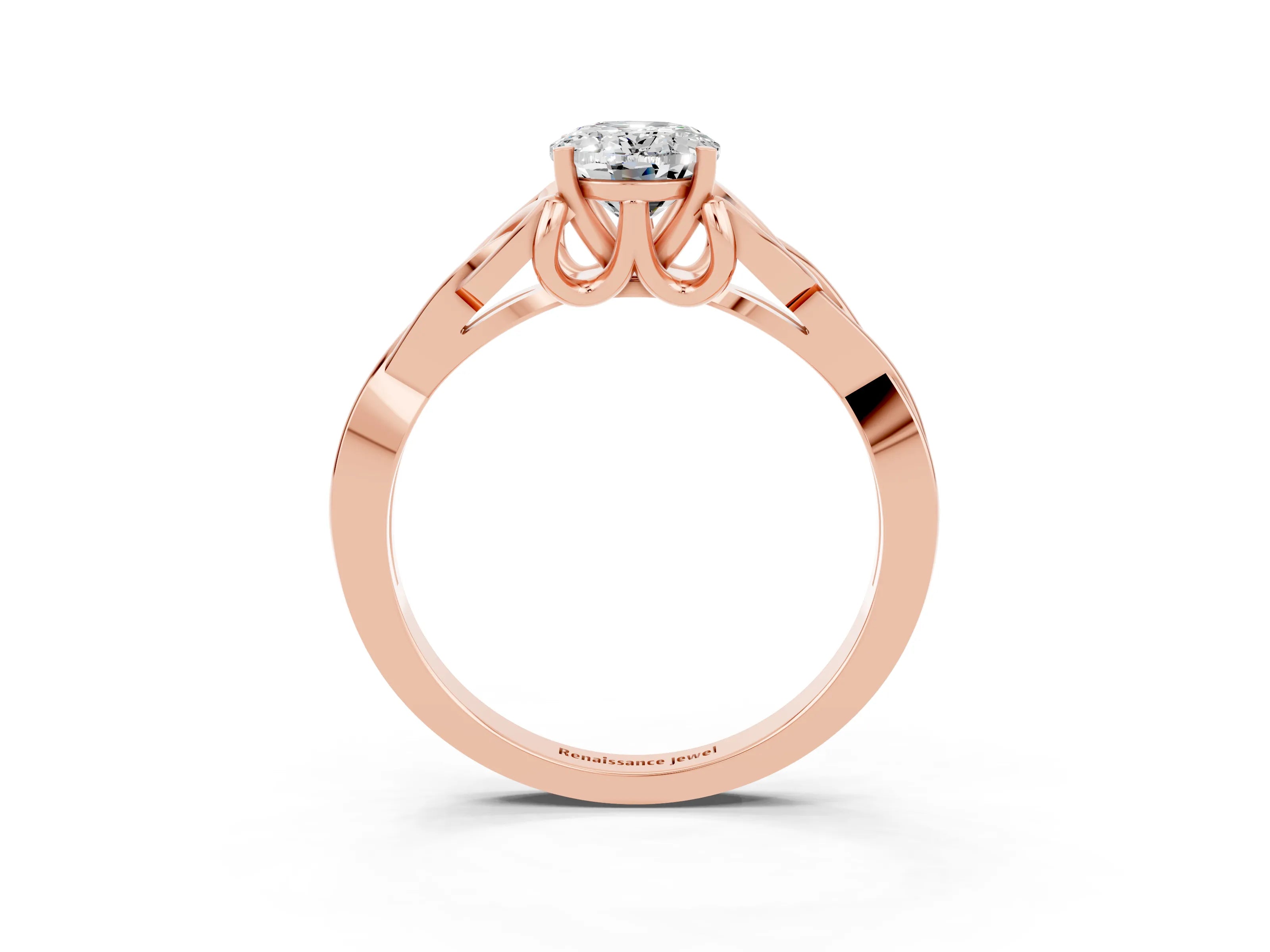 Rose gold Oval Cut Moissanite Solitaire Engagement Ring with Celtic Knot Band and Four-Prong Setting_3