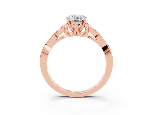 Rose gold Oval Cut Moissanite Solitaire Engagement Ring with Celtic Knot Band and Four-Prong Setting