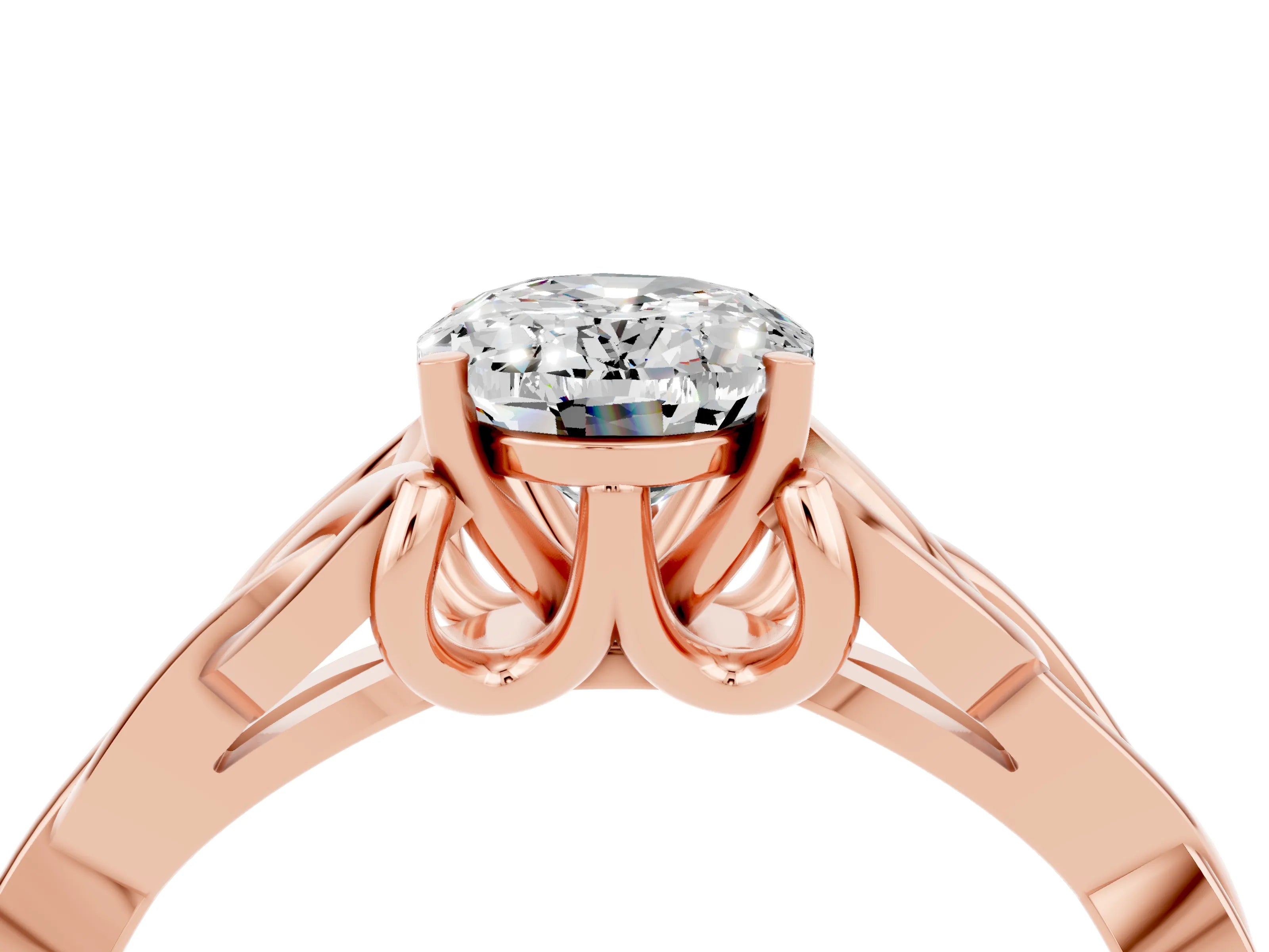 Rose gold Oval Cut Moissanite Solitaire Engagement Ring with Celtic Knot Band and Four-Prong Setting_4